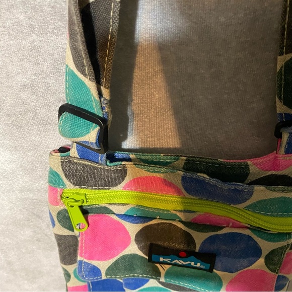 Kavu Canvas Colorful Circle Polka Dot Crossbody Bag Pink Blue Green Purse - Picture 5 of 12